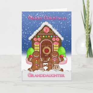 Kleindochter Gingerbread Huis en Familie Christus Feestdagen Kaart