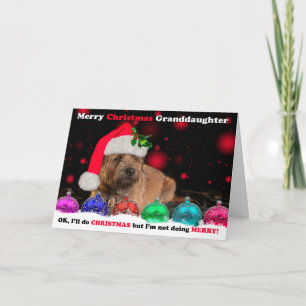 Kleindochter Grumpy Border Terrier Hond in Santa B Feestdagen Kaart