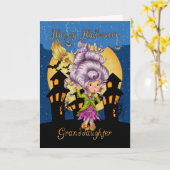 Kleindochter Halloween cartoon heksenkaart Kaart (Gele Bloem)