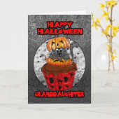 Kleindochter Halloween cupcake kat, grijze tabby Kaart (Gele Bloem)