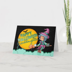 Kleindochter Halloween kaart met schattige heks