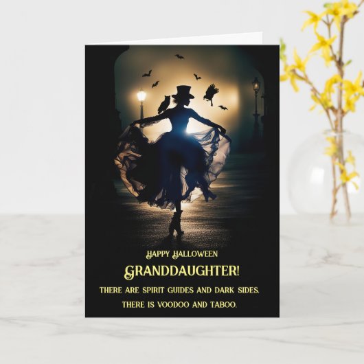 Kleindochter Halloween met Dancing Voodoo Lady Kaart (Gele Bloem)