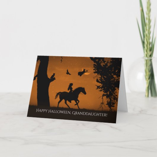Kleindochter Halloween met heks en paard Kaart (Voorkant)