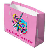 Kleindochter Happy Birthday Guitar, Hearts, Notes Large Cadeautasje (Achterkant Gekanteld)