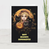 Kleindochter Happy Halloween Custom Tekst met Kat Kaart (Voorkant)