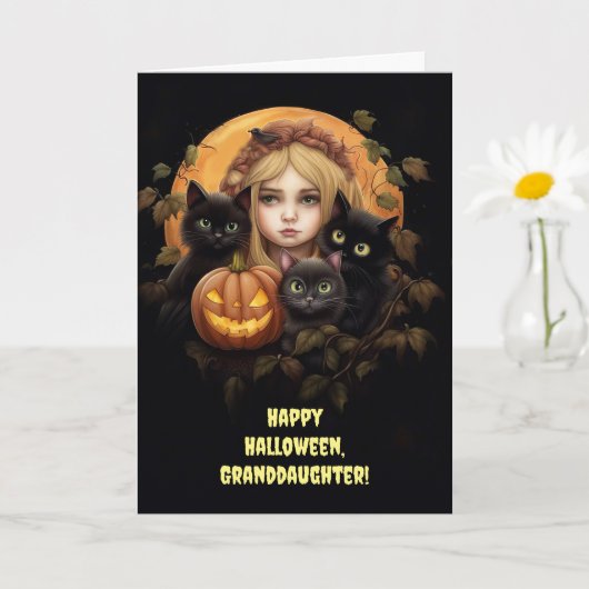 Kleindochter Happy Halloween Custom Tekst met Kat Kaart (Kleine Plant)