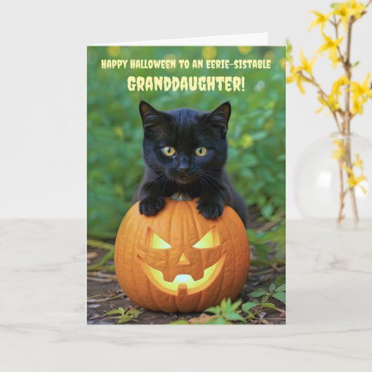 Kleindochter Happy Halloween Schattige Black Kitte Kaart (Gele Bloem)