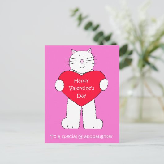 Kleindochter Happy Valentine's Day Cartoon Cat Feestdagenkaart (Staand voorkant)
