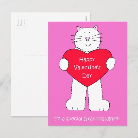 Kleindochter Happy Valentine's Day Cartoon Cat Feestdagenkaart (Voorkant / Achterkant)