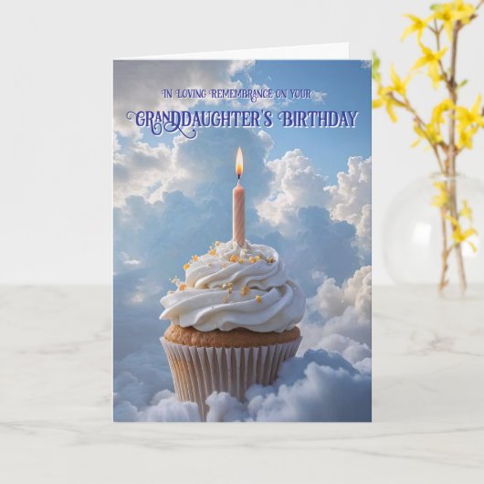 Kleindochter Hemelse Verjaardag Cupcake Wolken Kaart (Gele Bloem)
