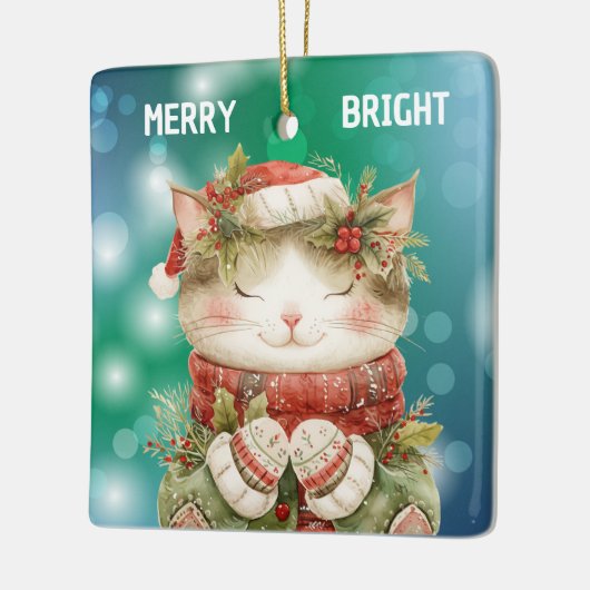 Kleindochter Holly Kitty Kat Kerstmis Keramisch Ornament (Links)