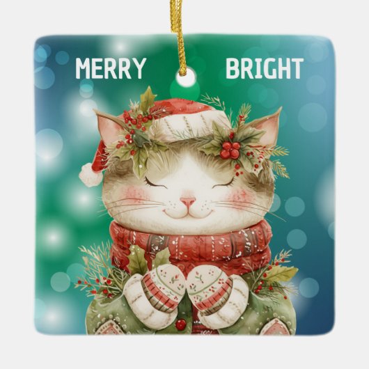 Kleindochter Holly Kitty Kat Kerstmis Keramisch Ornament (Voorkant)