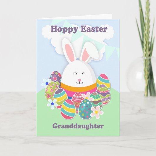 Kleindochter, Hoppy Easter met konijn, Kaart (Voorkant)
