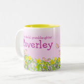 Kleindochter "jouw naam" blonde meisjes plezier in tweekleurige koffiemok (Voorkant links)