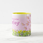 Kleindochter "jouw naam" blonde meisjes plezier in tweekleurige koffiemok (Center)