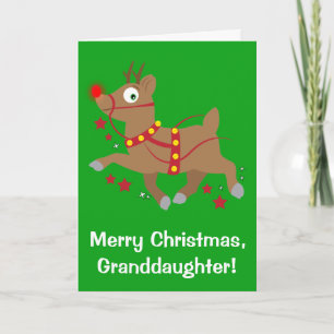 Kleindochter kerst met rendier met rode neus feestdagen kaart
