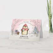 Kleindochter Kerstmis Kaart, Roze Vakantie Kaart (Voorkant)
