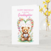 Kleindochter Leeftijd 4 Teddy Bear Kaart (Gele Bloem)