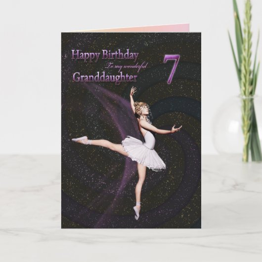Kleindochter leeftijd 7, een ballerina verjaardags kaart (Voorkant)