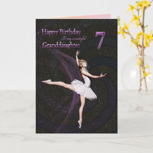 Kleindochter leeftijd 7, een ballerina verjaardags kaart (Gele Bloem)