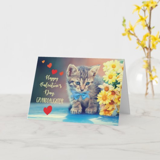 Kleindochter Love Valentijn Kitten Yellow Daisies Kaart (Gele Bloem)