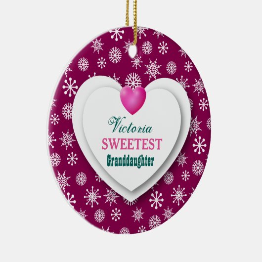 Kleindochter Maroon Snowflakes A12 Keramisch Ornament (Rechts)