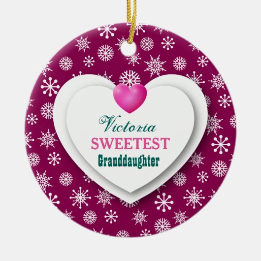 Kleindochter Maroon Snowflakes A12 Keramisch Ornament (Voorkant)