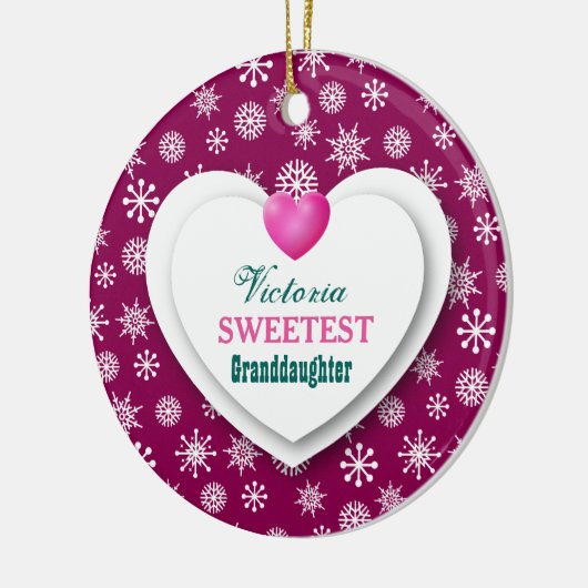 Kleindochter Maroon Snowflakes A12 Keramisch Ornament (Links)