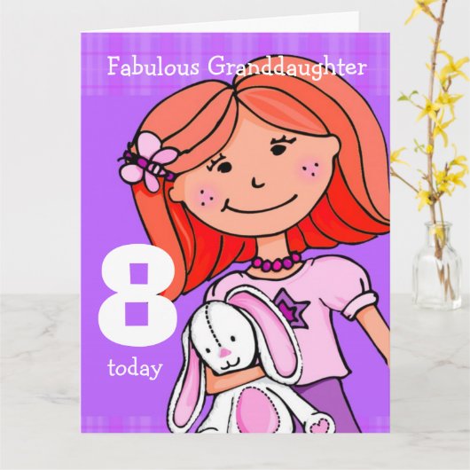 Kleindochter Meisje 8ste verjaardagskaart paarse Kaart (Gele Bloem)