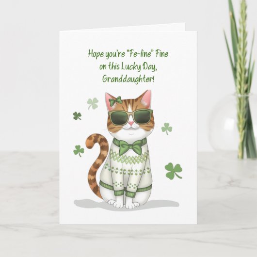 Kleindochter Meisje Kat Zonnebril St Patricks Day Kaart (Voorkant)