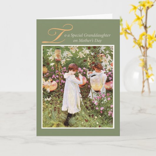 Kleindochter, Moederdag, Meisjes in Bloementuin Kaart (Gele Bloem)