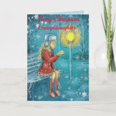 KLEINDOCHTER OP BANK KERSTMIS KAART (Voorkant)