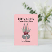 Kleindochter Paasroze Bunny, gepersonaliseerd Feestdagenkaart (Staand voorkant)