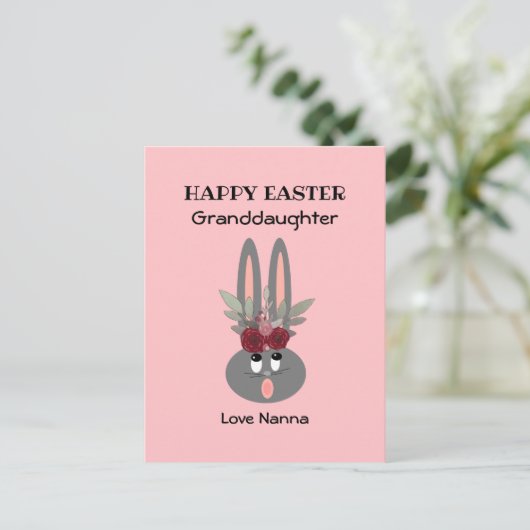 Kleindochter Paasroze Bunny, gepersonaliseerd Feestdagenkaart (Staand voorkant)