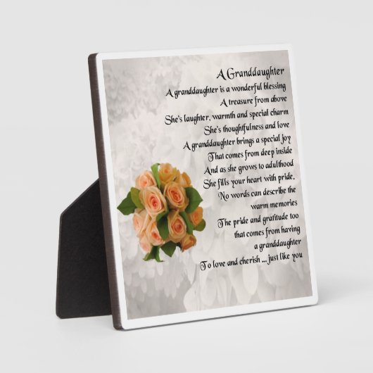 Kleindochter Poem Plaque - Perzikontwerp voor Roze Fotoplaat (Voorkant)