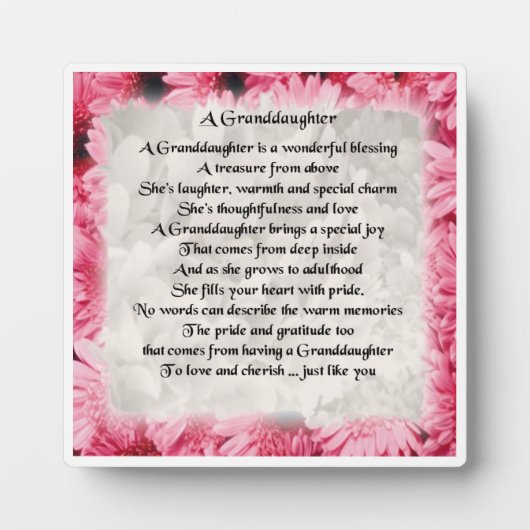 Kleindochter Poem Plaque - Roze Floral Design Fotoplaat (Voorkant)