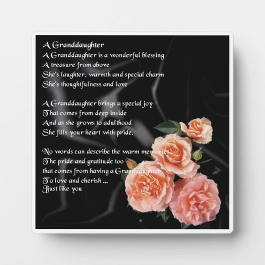 Kleindochter Poem Plaque - Rozen op zwarte zijde Fotoplaat (Voorkant)