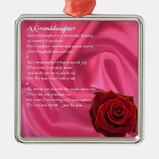 Kleindochter Poem - roze zijde en roos Metalen Ornament (Voorkant)