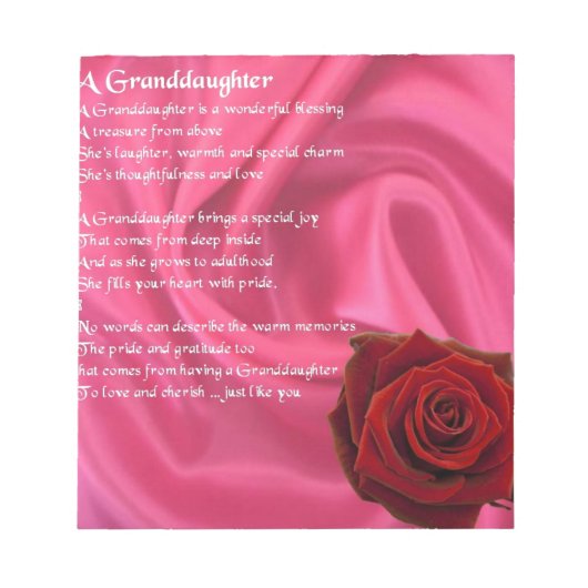 Kleindochter Poem - roze zijde en roos Notitieblok (Voorkant)