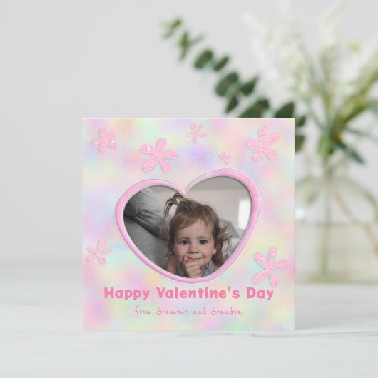 Kleindochter Regenboog Bloemige Valentijnsdag Foto Feestdagenkaart (Staand voorkant)