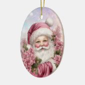 Kleindochter Roze Kerstmis Rose Boeket Santa Keramisch Ornament (Links)