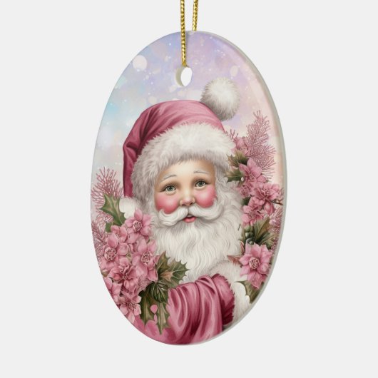 Kleindochter Roze Kerstmis Rose Boeket Santa Keramisch Ornament (Links)