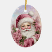 Kleindochter Roze Kerstmis Rose Boeket Santa Keramisch Ornament (Voorkant)