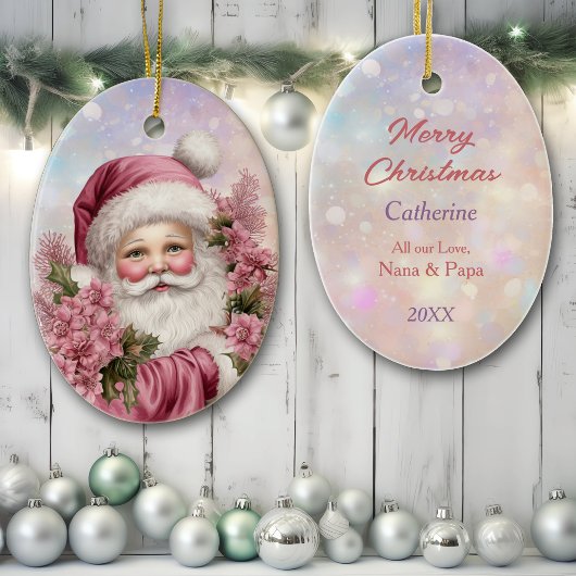 Kleindochter Roze Kerstmis Rose Boeket Santa Keramisch Ornament