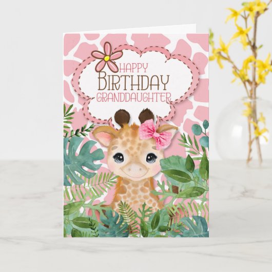 Kleindochter Roze Oerwoud Giraffe Gewaardeerde ver Kaart (Gele Bloem)