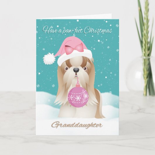 Kleindochter, Shih Tzu Dog met Schattigee Santa Ha Feestdagen Kaart (Voorkant)