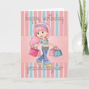 Kleindochter Shopping Birthday Card - Cute Vrouw Kaart