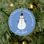 Kleindochter Snowman - Gepersonaliseerd Keramisch Ornament<br><div class="desc">Een schattig sneeuwvormig design dat kinderen liefhebben</div>