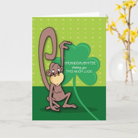 Kleindochter, St. Patrick's Day Monkey & Shamrock Kaart (Gele Bloem)