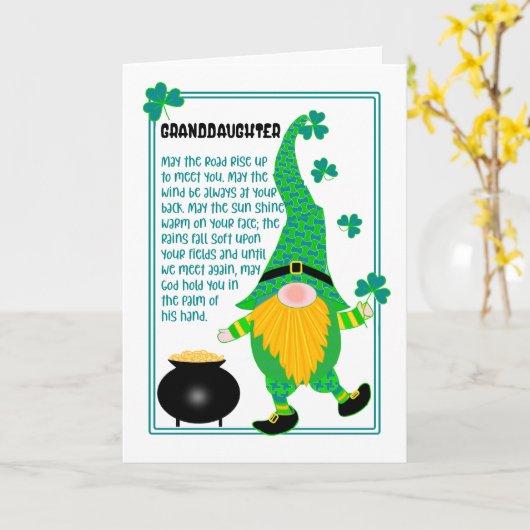 Kleindochter St Patrick's Leprechaun Celtic Kaart (Gele Bloem)